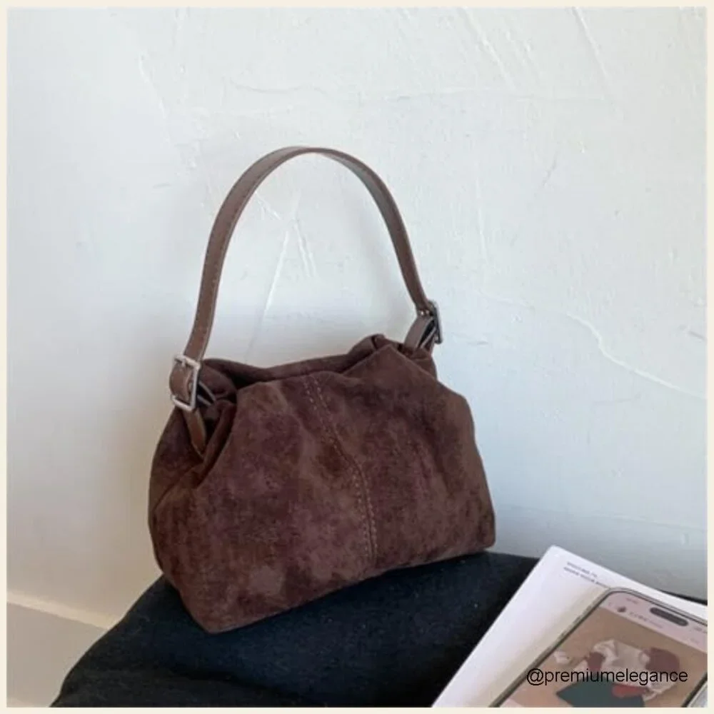 Vintage Faux Suede Drawstring Bucket Bag with 3 Interchangeable Straps - Picture 3 of 7